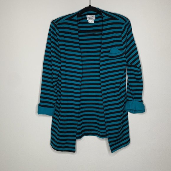 Stuart Alan Petites Sweater Dress Womans 12 Teal Black Stripe No Sleeve w/Jacket - Picture 4 of 16